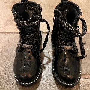 Tahari Girls Patent Leather Sparkle Zip-Up Combat Boots Size 8